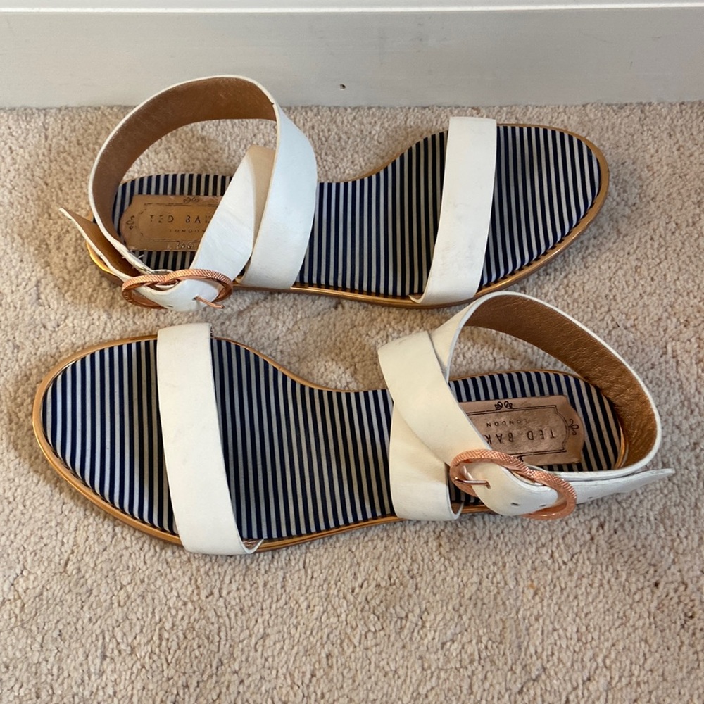 Ted baker sandals with white leather and rose gold buckle. Women’s size 38
